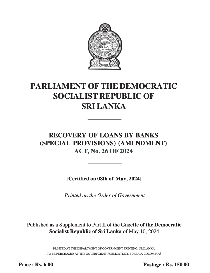 Recovery of Loans by Banks (Special Provisions) (Amendment)