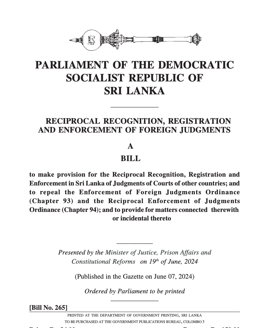 New Bill for the Reciprocal Recognition, Registration and Enforcement of Foreign Judgments